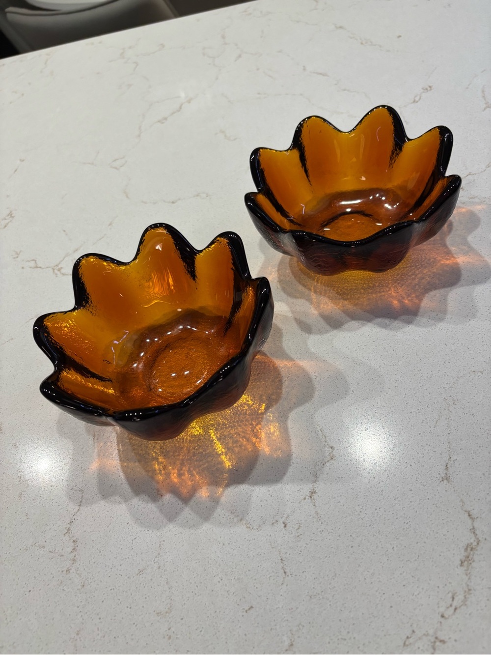 Vintage Blenko Amber Glass Lotus Bowls - Set of 2 (Willing to Separate) - Picture 2 of 7